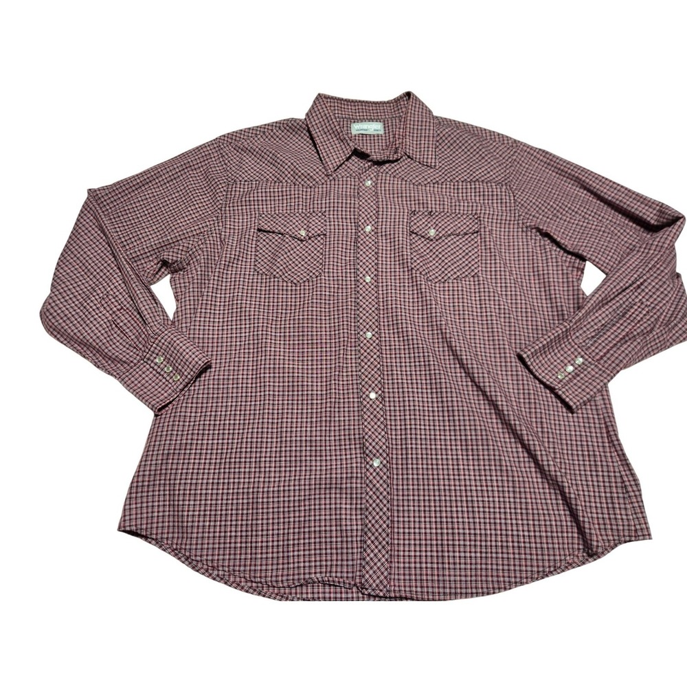Wrangler Red‎ Plaid Western Snap Button Shirt Men's 2XL